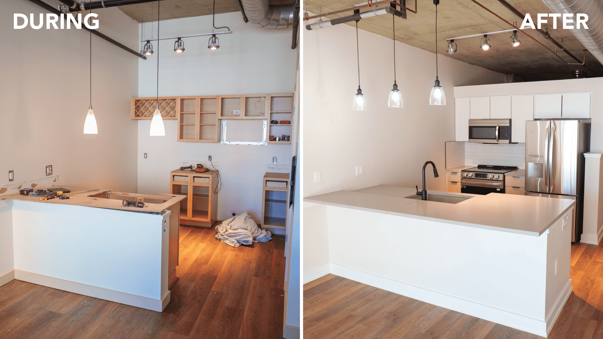 Before and after image of kitchen