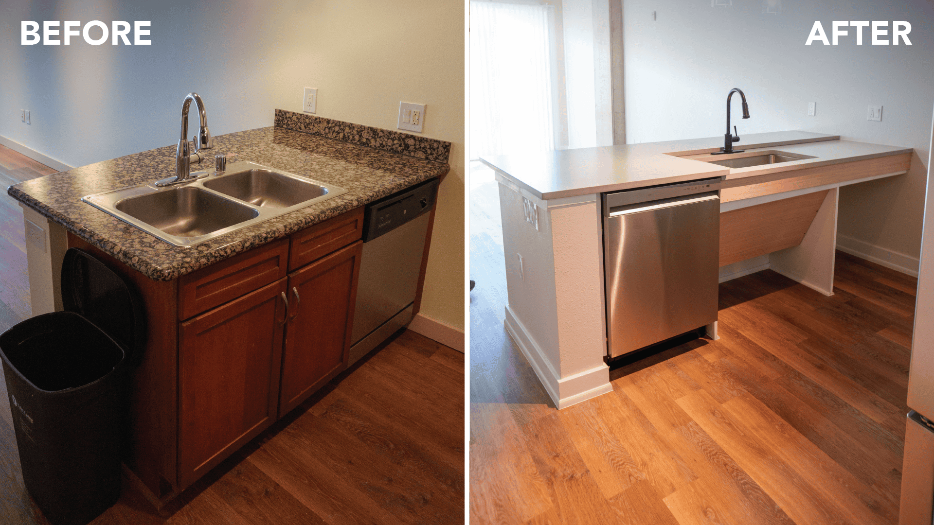 Before and after image of kitchen sink