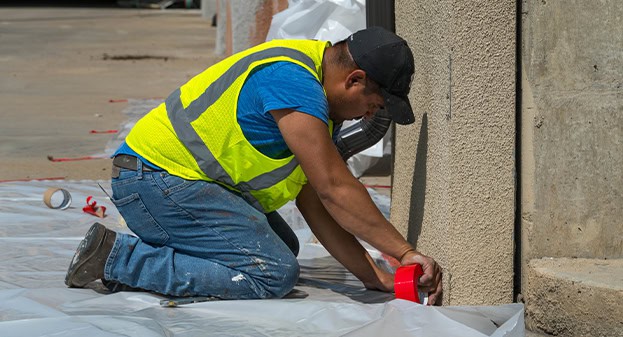 DCPS worker preparing area for work